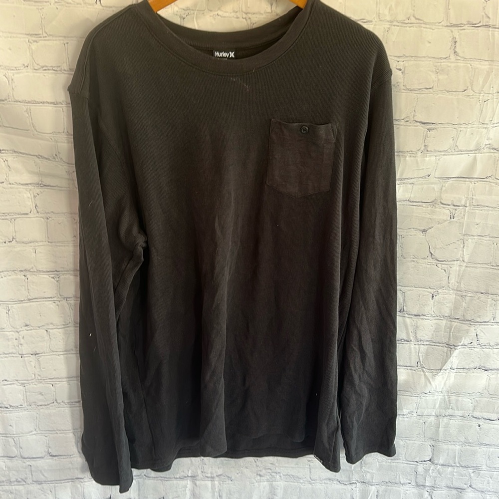 ☀️Hurley Black Long Sleeve Thermal Shirt Mens Size XXL Waffle Knit Crew Neck